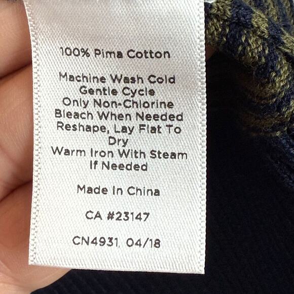 Talbots Cardigan Womens Medium Petite Green Striped 100% Pima Cotton Open Long - Picture 6 of 8